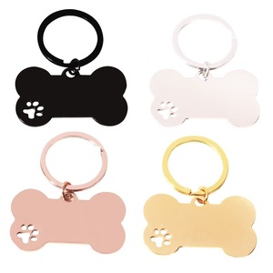 Porte-clés en acier inoxydable DIY pour chien, vente en gros, diverses couleurs, rectangulaire, léger, gravure imprimée, anti-perte, tendance or - Product Image 2