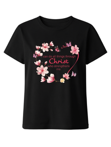 T-shirt con stampa a forma di cuore e scollo rotondo, manica corta da donna, casual, primavera estate, design floreale, vestibilità in jersey di cotone 100%. - Product Image 1