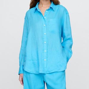 Conjunto de Lino Sólido Nuevo de Moda para Mujer, Traje de Dos Piezas de Algodón y Lino, Camisa Casual de Primavera/Verano y Pantalones de Pierna Ancha para Damas - Product Image 2