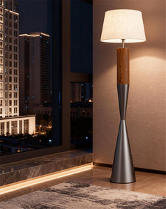 Modern <strong>Floor</strong> <strong>Lamp</strong> with Matte <strong>Grey</strong> Iron Tapered Base Beige Linen Shade for Living Room Bedroom Study Villa Hotel - Product Image 5