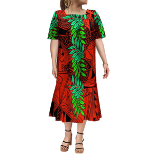 Vestidos Mumu Holgados con Estampado Floral Micronésico/Polinésico, Personalizados OEM, Tallas Grandes, Elegantes, de Manga Corta, Estilo Casual, para Mujer - Product Image 1