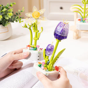 Ensemble de blocs de construction en plastique en forme de fleurs, 100-200 pièces, jouet éducatif pour adolescents de 2 à 14 ans, assemblage DIY, cadeau, ornement - Product Image 4