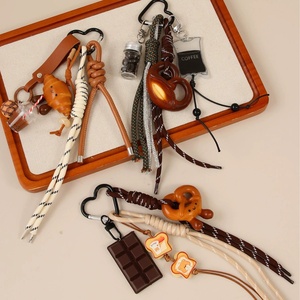 Creative Fashion Heart Shaped Alkaline Acrylic Soft Coin Holder Keychain Women Handbag Charms Versatile Chocolate <b>Braided</b> Rope - Product Image 4