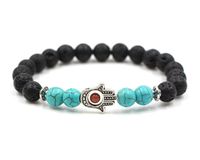Bracelet extensible en pierre naturelle Hamsa perlée à la main oeil 8mm perles de protection en pierre de lave Yoga Chakra bijoux de guérison