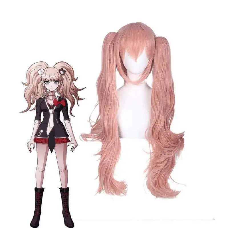 Trigger Happy Havoc Frauen Enoshima Junko Cosplay Perücke Orange Pink Abnehmbare Pferdes chwänze Haarteil Kostüm Perücke