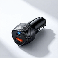 Chargeur de voiture en fibre de carbone, bloc chargeur Type-C PD à charge rapide QC3.0, adaptateur secteur USB double sortie rouge pour téléphones Android, vente en gros