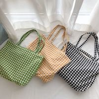 Bolsas de Mano de Lona de Algodón Natural Pequeñas del Fabricante, Bolsas de Compras Reutilizables con Forro, Diseño a Cuadros de Doble Cara para Libros y Comestibles