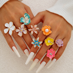 Hot Selling Sweet Design Cute Colorful Flower Ring Simple <b>Light</b> Luxury Style Women's Alloy Rings Fashionable Jewelry Wholesale - Product Image 1