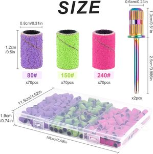 210 Piezas de Bandas de Lijado para Uñas de Diferentes Granos (Grueso y Fino) para Taladro de Uñas # 80 # 150 # Juego de 240 granos de abrasivos con mandril y caja de almacenamiento portátil - Product Image 2