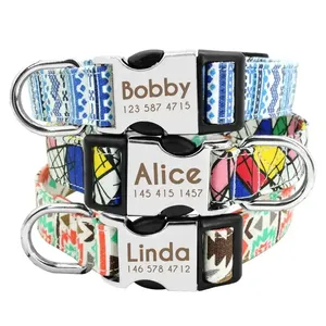 Collar de nailon con estampado personalizado para mascotas, collarín para perros pequeños, medianos y grandes con grabado gratis