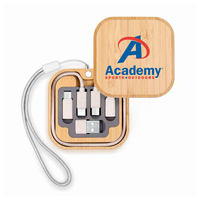 Boîte de rangement pour câbles en bambou magnétique pivotante/rotative, chargeur de type C, adaptateur de charge rapide et câble, chargeur sans fil 15W