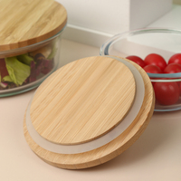 Boîte à lunch en verre avec couvercle rond en bambou d'usine OEM Boîte à bento en herbe borosilicate résistante au micro-ondes Conteneur de stockage de vaisselle