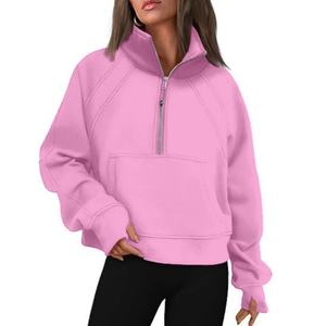 Cardigan à capuche multi-panneaux personnalisé à manches longues avec fermeture éclair, double cordon de serrage, patch, crop top, sweat-shirt à capuche pour femme - Product Image 3