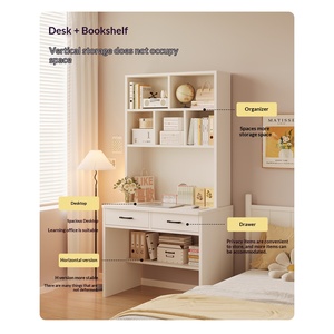 Scrivania con Libreria Integrata per Ufficio Domestico, Tavolo per Computer per Adulti, Scrivania <span class=keywords><strong>da</strong></span> Parete per Camere Piccole, Studio e Scrittura, Solida - Product Image 3