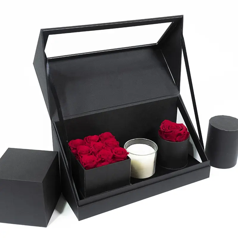 Personalized Gift Sets Long Lasting Eternal Red 4 Roses Single Preserved Rose And Scented Candle