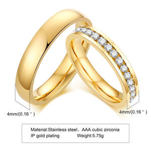 Regalo di anniversario anello per coppie con promessa di diamante pieno in acciaio inossidabile 316l placcato oro 18 carati - Product Image 2