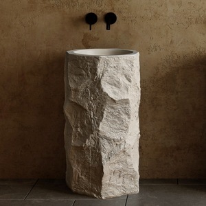 <span class=keywords><strong>Lavabo</strong></span> Cilindrico Monoblocco Hongdec in Pietra Artificiale con Venature Bianche Effetto Legno - Product Image 3