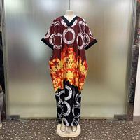 Fabricant de Robe Femme Imprimée Tendance Africaine à Col en V Ample, avec Poches, d'Influence Ethnique Moyen-Orientale, Nouveau Modèle pour l'Été 2024