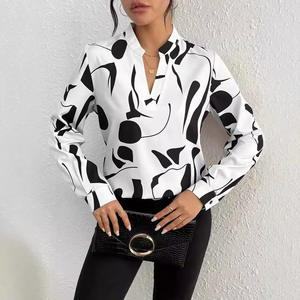 Novedad para Europa y América: Blusa holgada con estampado geométrico y cuello vuelto para <span class=keywords><strong>mujer</strong></span>, ideal para comercio transfronterizo, anti-bolitas. - Product Image 3