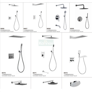 Système de douche encastré ultra-mince brossé avec pommeau de pluie rond et douchette murale en acier inoxydable pour salle de bain - Product Image 2