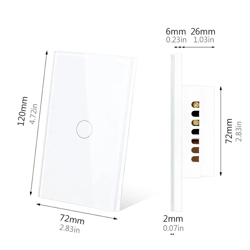 US standard Smart Home Wifi Touch Switch No Neutral Wire Required 1/2/3 Gang Light Switch Support Alexa Tuya App Remote