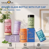 Bouteille de complément alimentaire en verre givré rose de 150 ml avec bouchon à clapet rose, personnalisable avec logo