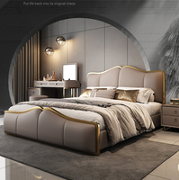 Set furnitur kamar tidur kulit dobel, tempat tidur ukuran king Hotel lembut bingkai tempat tidur king klasik desain terbaru