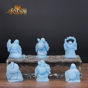 Figurines de Maitreya porte-bonheur en résine, style Feng Shui chinois doré, mini statues de <span class=keywords><strong>Bouddha</strong></span> riant en jade vert, lot de 6 - Product Image 2