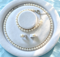 Parure de bijoux de bal en perles, collier, bracelet, boucles d'oreilles, perles de riz d'eau douce 7-8 mm, argent 925, pour adolescentes, charmante, vente en gros, personnalisable