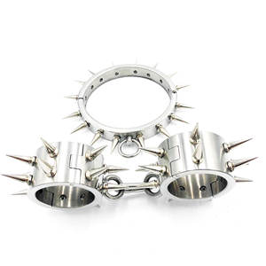 Bondage-Halsband mit Nieten und Handschellen aus Edelstahl, Metallfesseln, Sexprodukte, Sklave, BDSM, Spiele für Erwachsene, Handschellen, Fetisch-Spielzeug - Product Image 4
