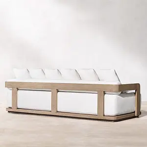 Juego de muebles de jardín de madera de teca de estilo moderno con fogata, sofá cómodo, muebles de conversación para Patio, juego para exteriores