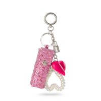 Vente flash - Porte-rouge à lèvres multifonctionnel en cuir PU rose métallisé, attaches pour cheveux, pendentif en forme de cœur, porte-clés tendance pour femmes, breloques pour sac