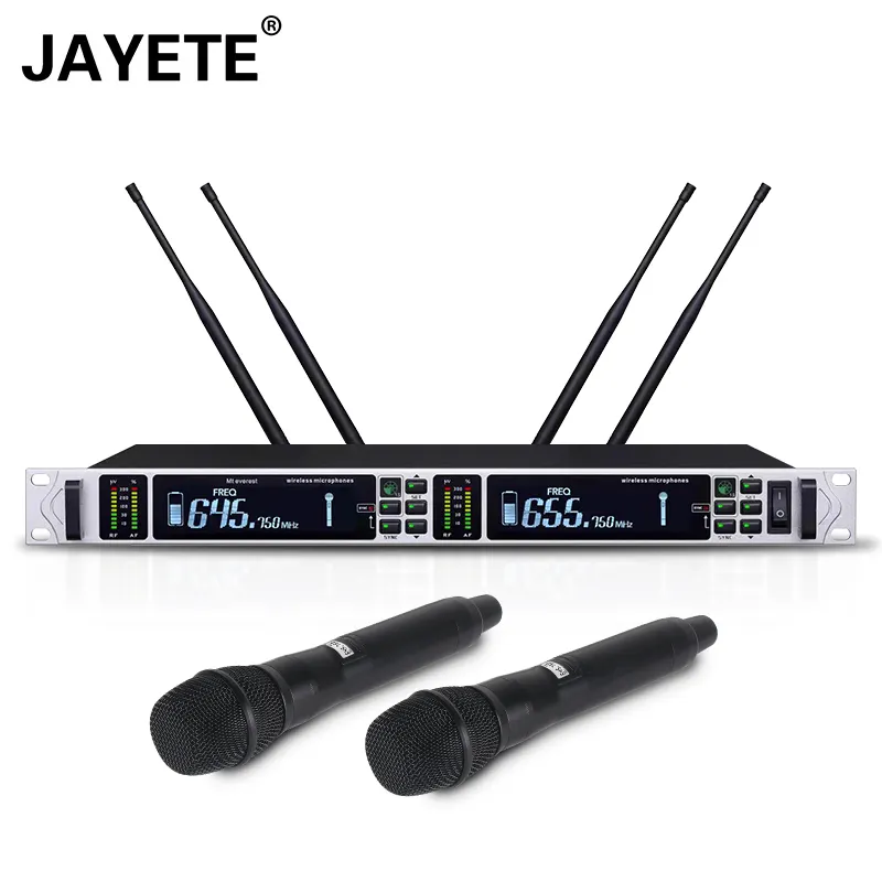 Professionele Lange Afstand True Diversity Wireless Vocal Mic Set 2 Kanaals Uhf Karaoke Stage Dynamische Handheld Draadloze Microfoon