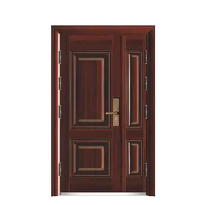 Venta caliente Puerta blindada de madera de acero de lujo Diseño moderno Entrada frontal Puerta doble desigual