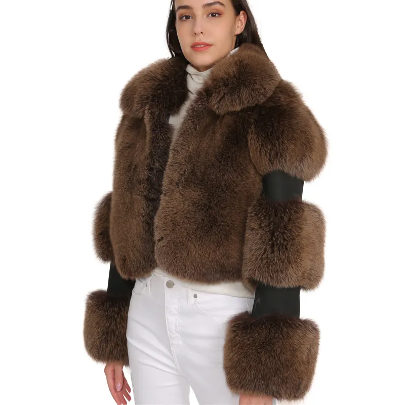 Đầy Đủ Fox Da Over Coat Phụ Nữ Thời Trang Fox Cổ Áo Lông Thú Coat Bán Hot Áo Khoác Lông Thú Thật Phụ Nữ Mùa Đông