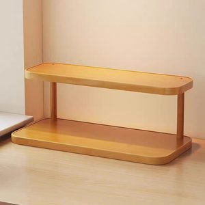 Desktop Cup Holder Two Layer Wooden <b>Organizer</b> For Office <b>Desk</b> Storage - Product Image 2