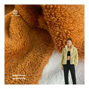 Tela de traje de felpa suave, tejido de doble cara 100% poliéster, color amarillo marrón, asequible, 350gsm