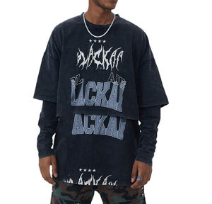 Benutzer definiertes Logo Herren <span class=keywords><strong>T</strong></span>-Shirt Doppels chicht Langarm <span class=keywords><strong>T</strong></span>-Shirt Streetwear Vintage Overs ized Acid Washed <span class=keywords><strong>T</strong></span>-Shirt - Product Image 2