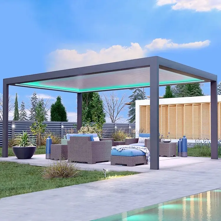 Modern Customizable Bioclimatic Garden Adjustable Outdoor Gazebo Motorized Aluminium Louver Glass Pergola Balcony Electric Frame