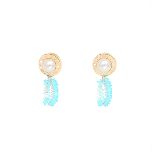 Fashion <b>Stud</b> <b>Earrings</b> PVD Gold Plated 316L Stainless Steel Pearl <b>Blue</b> Crystal Dangle Design - Product Image 2