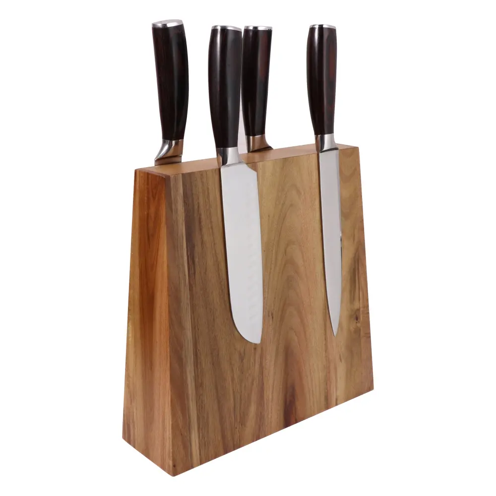 Natural Knife Block Wood Acacia Magnetic knife holder double sided magnetic slant wood Knife stand