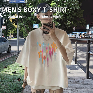 T-shirt surdimensionné en maille 100 % polyester de haute qualité pour homme, personnalisable avec logo frontal, coupe ample noire - Product Image 2