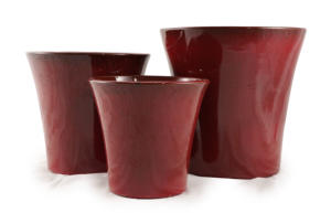 Pot de fleurs en céramique émaillée écologique et durable, rouge bordeaux brillant, design à bord évasé, pour jardin intérieur et extérieur, avec trou de drainage, pour la maison - Product Image 5