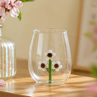Tasse en verre 3D en forme de fleur, en borosilicate, en forme d'œuf, pour eau, jus, avec fleur intégrée, pour la maison et le bureau