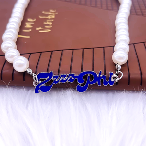 Accento minimalista 20 pollici dimensione Zeta Phi Beta simbolo blu Navy Zzzz Phi Charm rendendo greco ZPB Soror collana girocollo di perle - Product Image 5
