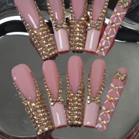 Prix d'usine, vente en gros : Faux ongles à presser faits main, couvrance totale, forme bec de canard long, en acrylique de luxe, motif étoile et papillon