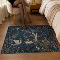 Tapis d'appoint en faux velours fait machine à motif animalier Cygnes du Jardin Nocturne Enchanté pour Chambre et Salon
