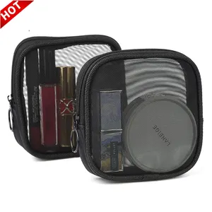 2024 Year Black Mini Personal Care Travel Toiletry Storage Organizer Portable Mesh Zipper Makeup Pouch Bag