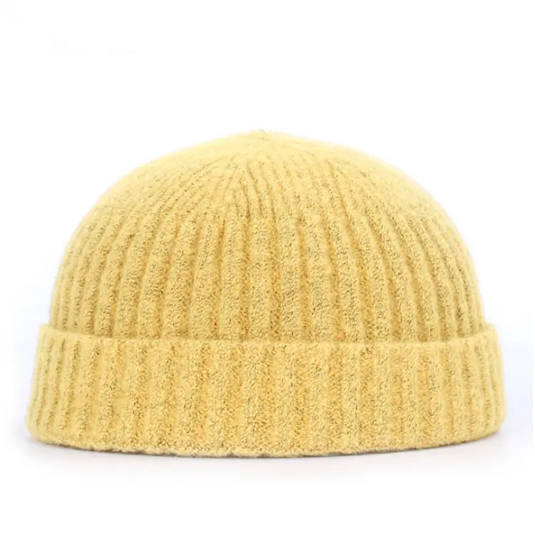 Wholesale Chunky Knitted wool Beanie Caps Custom Winter Hats Fisherman Beanie