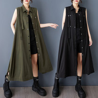 Nouvelle Robe Chemise Sans Manches Longue et Ample pour Femme, Style Minimaliste, Boutonnée sur le Devant, Effet Superposé, Printemps-Été 2026, Vente en Gros